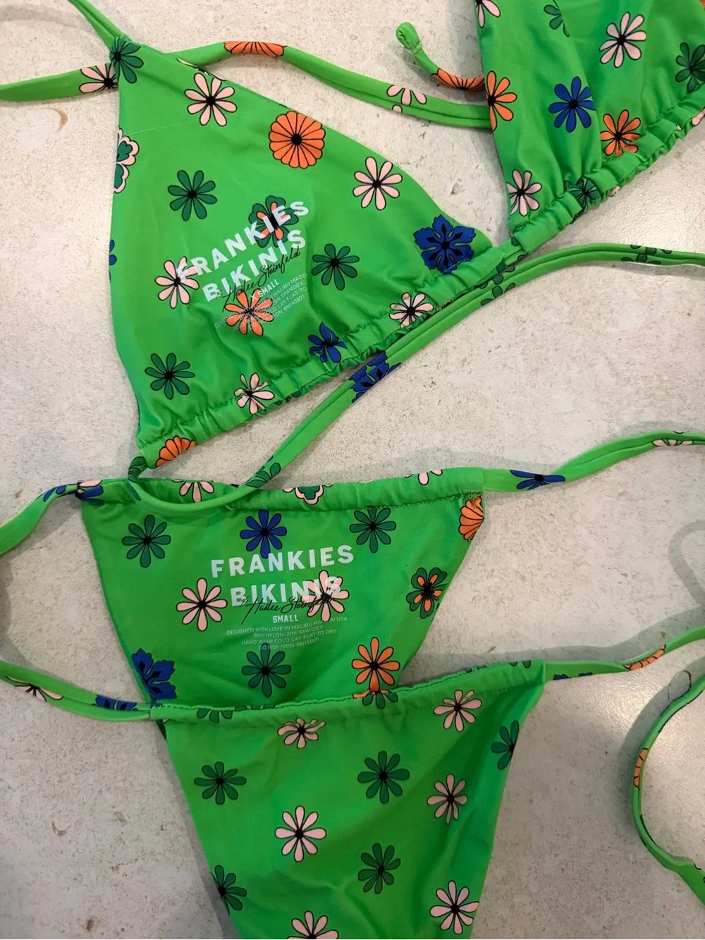 Frankies Bikinis Green Floral Triangle Bikini
